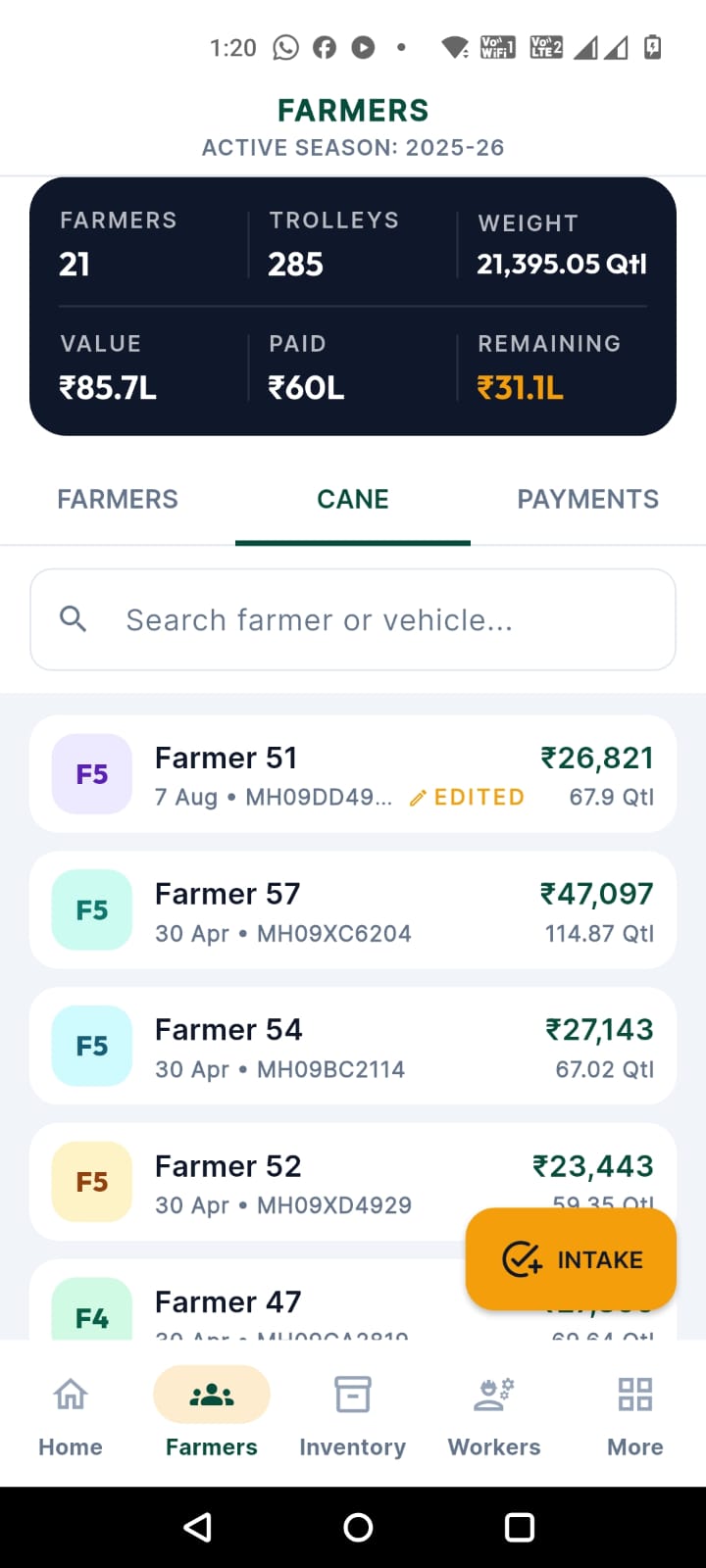 Farmer accounts